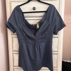 Short Sleeve V neck Blue Women's Top
